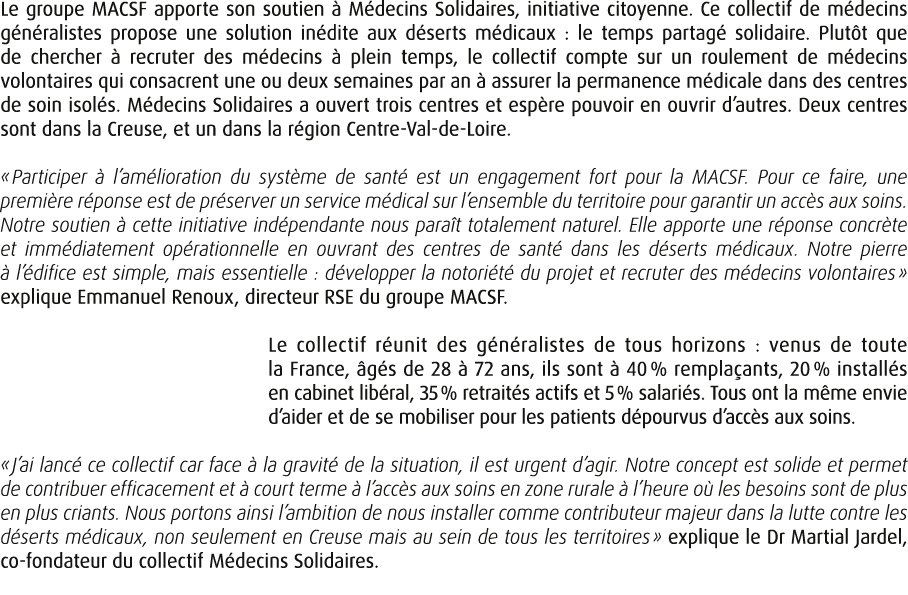 Le groupe MACSF apporte son soutien  M decins Solidaires, initiative citoyenne. Ce collectif de m decins g n raliste...