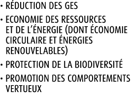 • R duction des GES • Economie des ressources et de l’ nergie (dont conomie circulaire et  nergies renouvelables) • ...