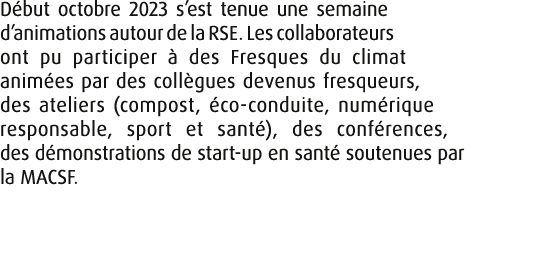 D but octobre 2023 s’est tenue une semaine d’animations autour de la RSE. Les collaborateurs ont pu participer  des ...