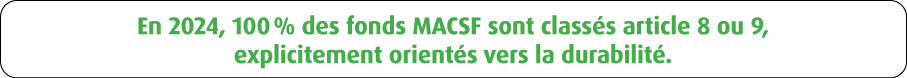 En 2024, 100 % des fonds MACSF sont class s article 8 ou 9, explicitement orient s vers la durabilit .
