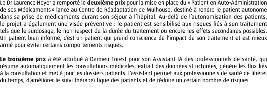 Le Dr Laurence Heyer a remport le deuxi me prix pour la mise en place du « Patient en Auto Administration de ses M d...
