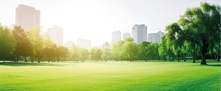 banner wide image of green spaces in urban city. Generative AI, Nature.