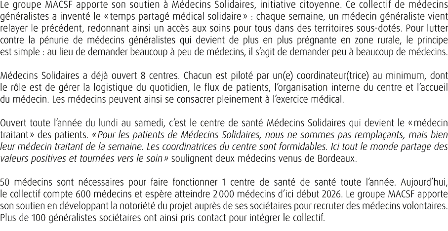 Le groupe MACSF apporte son soutien  M decins Solidaires, initiative citoyenne. Ce collectif de m decins g n raliste...