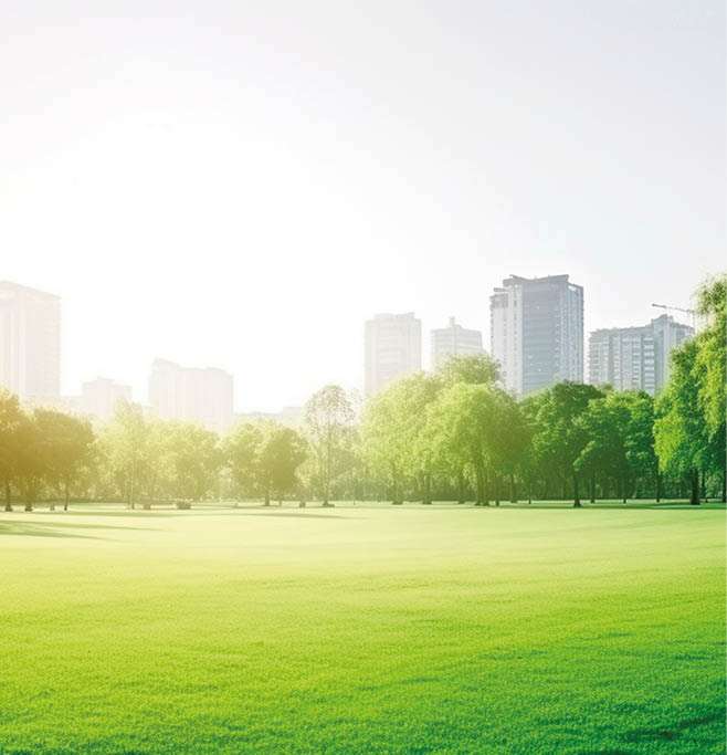 banner wide image of green spaces in urban city. Generative AI, Nature.