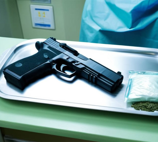 Une arme à feu et un sachet de marijuana déposés sur un plateau à l'hôpital - MACSF