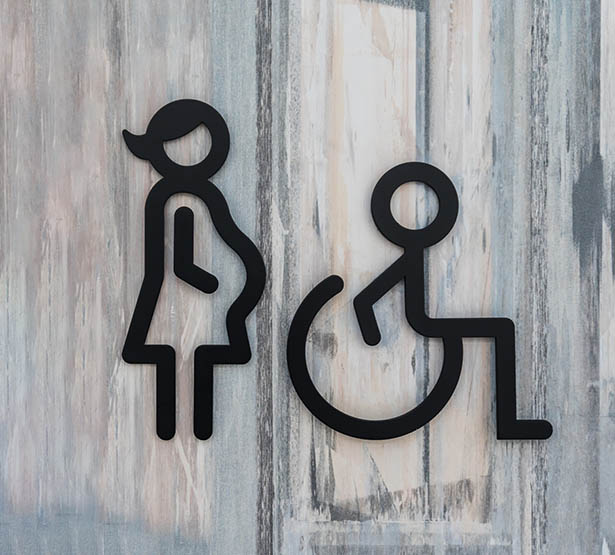 Symboles représentant vieil homme aveugle, femme enceinte et personne en fauteuil roulant - MACSF
