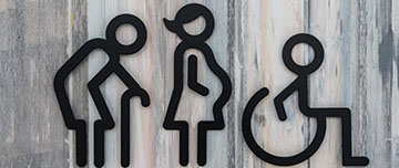 Symboles représentant vieil homme aveugle, femme enceinte et personne en fauteuil roulant - MACSF