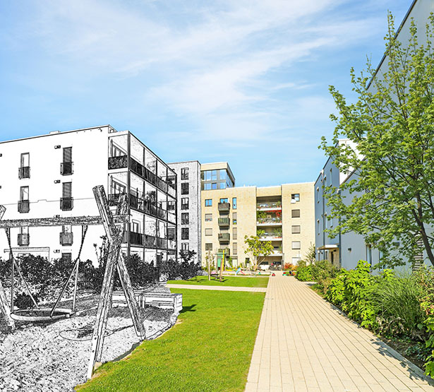 Intégration d'un croquis d'urbanisme dans un quartier résidentiel - MACSF