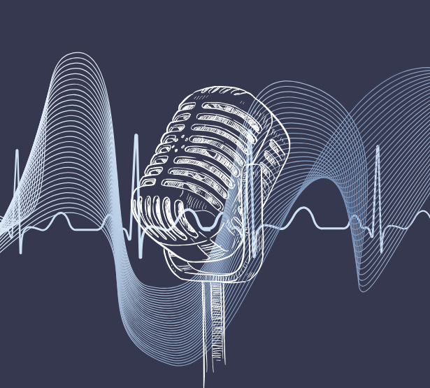 Illustration d’un ancien microphone avec des ondes sonores graphiques blanches sur fond bleu nuit - MACSF