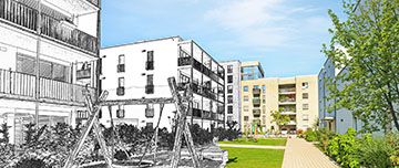 Intégration d'un croquis d'urbanisme dans un quartier résidentiel - MACSF