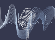 Illustration d’un ancien microphone avec des ondes sonores graphiques blanches sur fond bleu nuit - MACSF