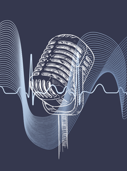 Illustration d’un ancien microphone avec des ondes sonores graphiques blanches sur fond bleu nuit - MACSF